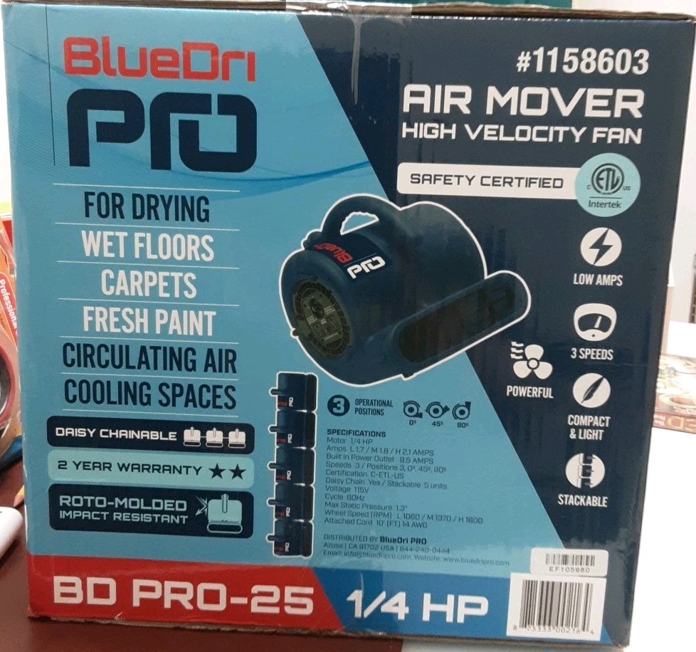 BlueDri Pro-25 Water Damage Restoration Air Mover Floor