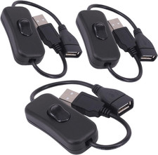 3 Pack USB Extension Cable with Inline On/Off Switch Male to Female Black
