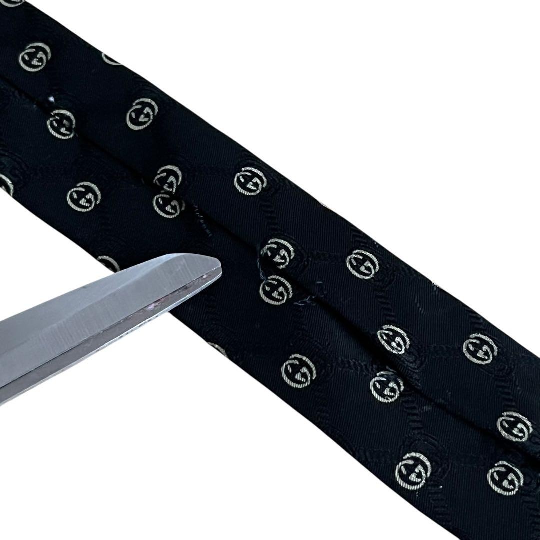 Gucci GG Interlocking Pattern Silk Tie Black Gold… - image 17
