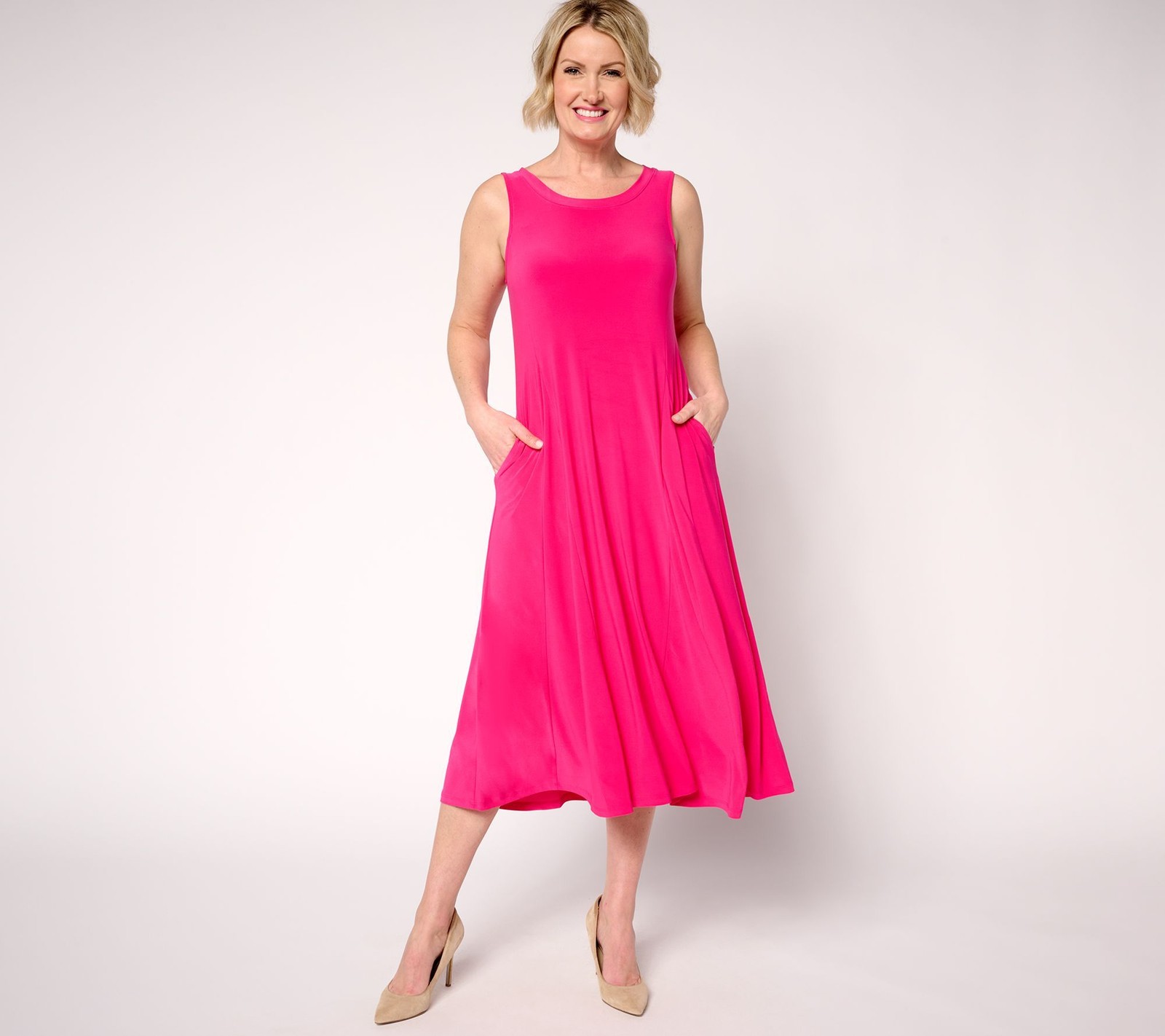 Women Control Women's Petite Dress PM Como Jersey Godet Midi Pink A711432