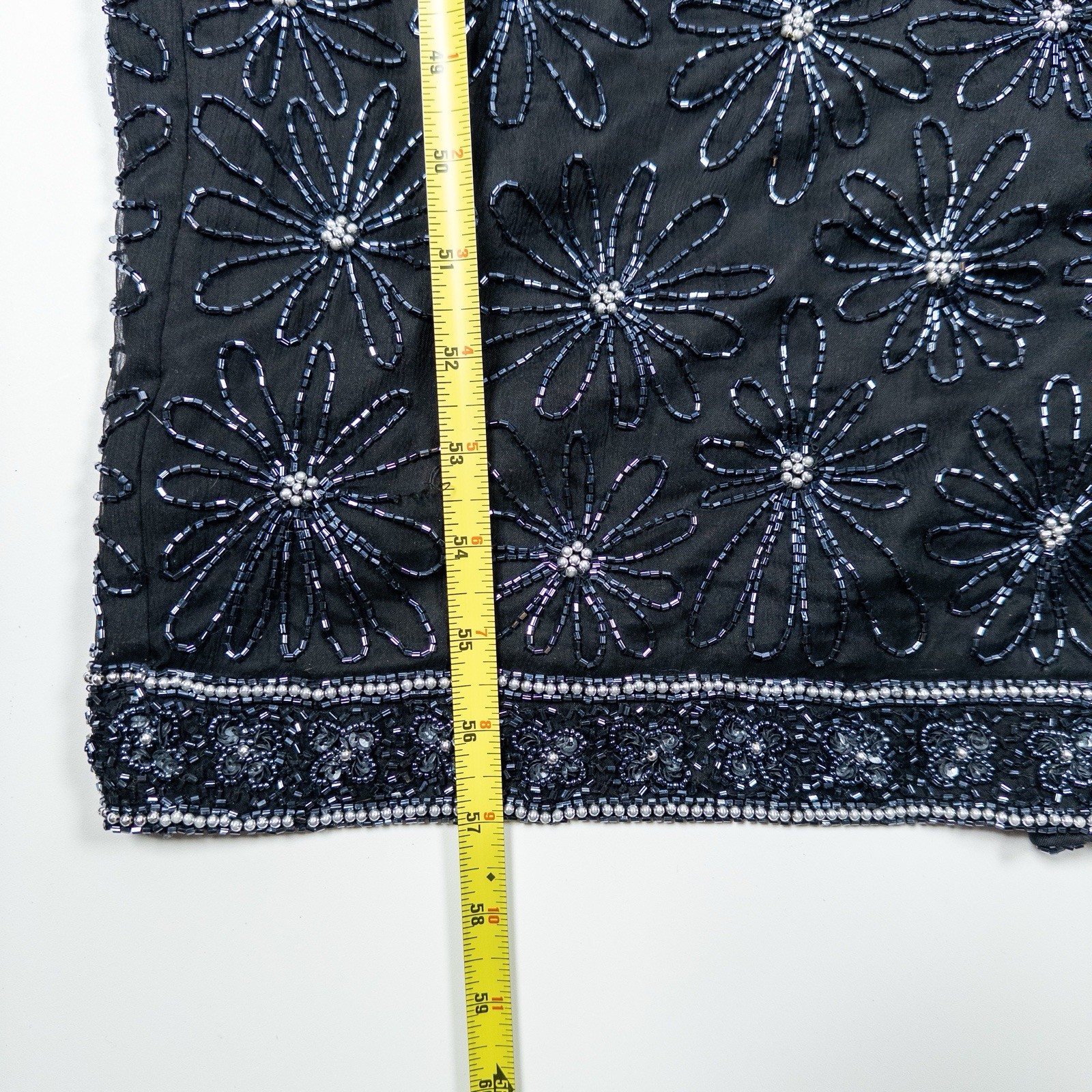 Papell Boutique Evening Womens 12 Black Beaded Silk Slip Gown Formal Dress