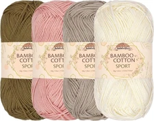 JubileeYarn Bamboo Cotton Sport Yarn - 4 Skeins, Shades of Neutral Tones 
