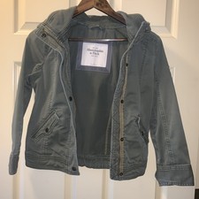 Abercrombie  Fitch kids Military Jacket Green Snap Pockets Zipper And Snap Fron