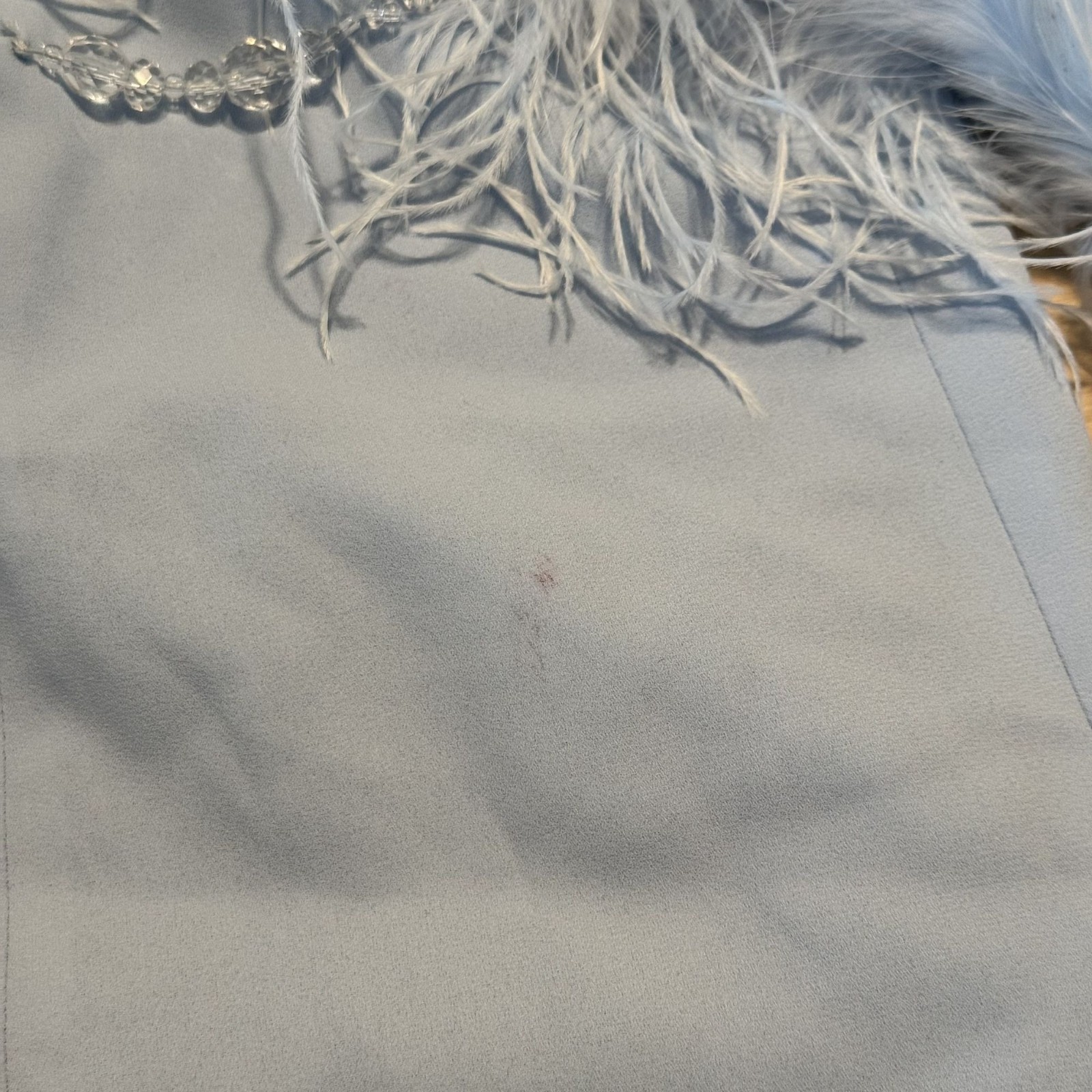 Light Blue Feather Trimmed Mini Dress Women's Size XS image 4