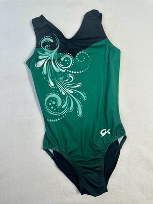 GK ELITE Leotard Gymnastics GREEN & BLACK Swirl N Twirl TANK Child Large CL
