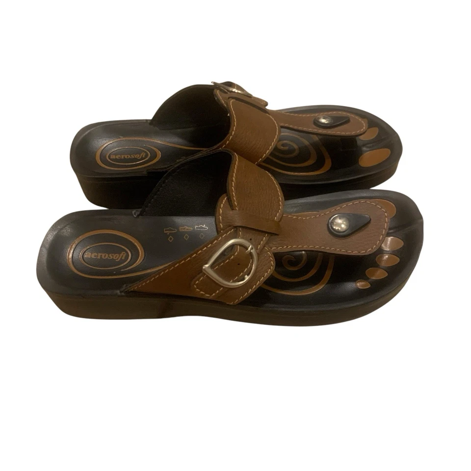 Aerosoft  Comfit Flip Flop Women's   Sandals Brown Black Size 41 US 10 - Image 4 of 4