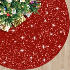 21 Inch Red Satin Christmas Tree Skirt with Small Sequins for 3-5Ft Trees
