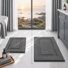 Grey Bathroom Rugs Sets 2 Piece 17" x 24" 20" x 32"
