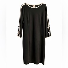 Talbots Black Sheath Dress White Contrast Trim Size 14