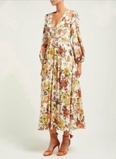 Zimmermann Zippy Plunge Floral Silk Long Dress - size 0