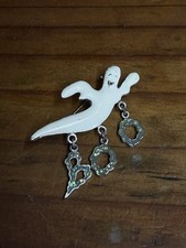 Ghost With Dangling Boo Halloween Pin Brooch