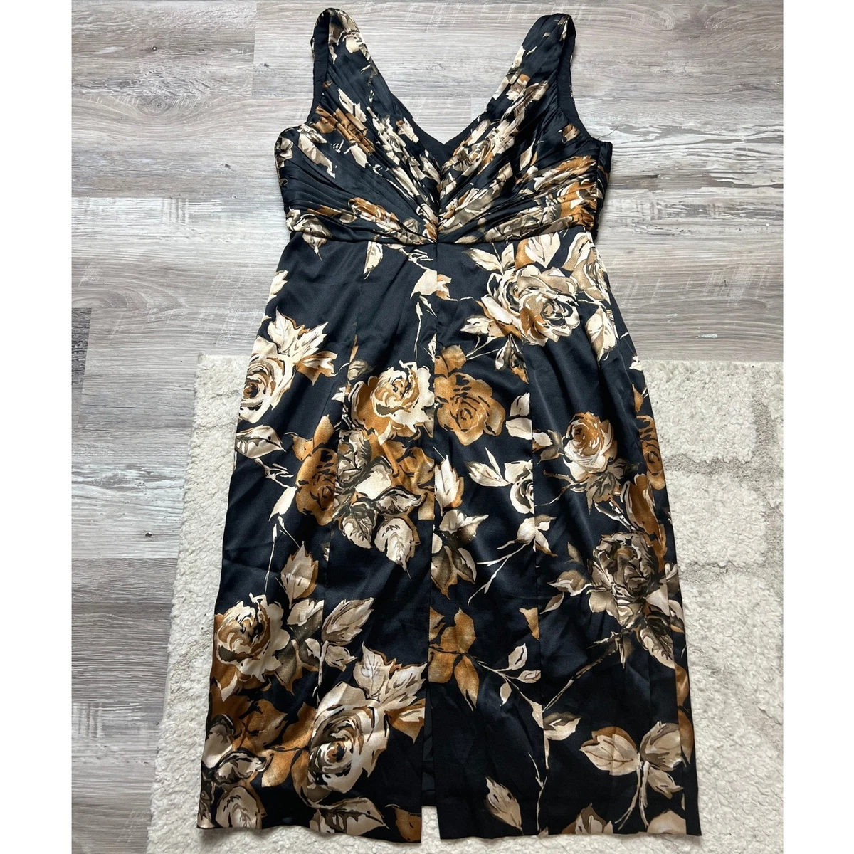 Vestido de cóctel Adrianna Papell floral negro marrón para mujer talla 12