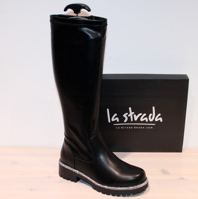 LA STRADA Stretch Stiefel Biker Boots Glitzer Zipper Vegan Schwarz