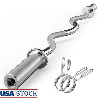 Olympic EZ Curl Barbell Bar 47''EZ Curl Bar for Weight Lifting w/2 Spring Collars