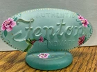 Fenton Jade GLASS  Beautiful Hummingbird Floral on Display Sign  Rachelle   OOAK