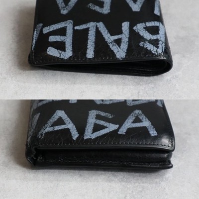 BALENCIAGA Graffiti Square Bifold Wallet Black Leather 510476 | eBay