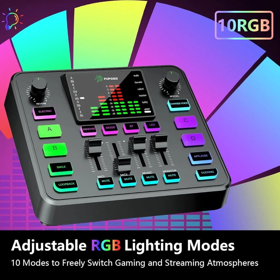 Pupgsis Gaming Audio Mixer, Audio Interface, Sound Board With Pro-Preamp, Noise - Image 2 of 4