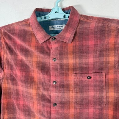 Tommy Bahama Shirt Mens Large Red Coastline Cord Long Sleeve Plaid Corduroy