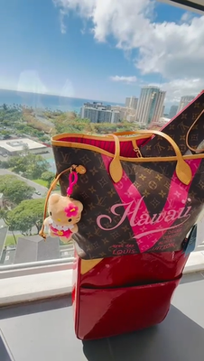 Louis Vuitton Hawaii Neverfull MM Bag Pondichery Bandouliere Pink