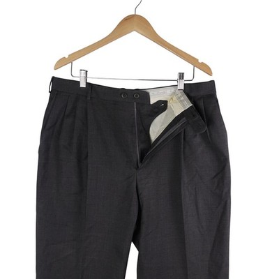 Zanella Men 38 Fits 36 Grey Wool Double Pleated Cuffed Dress Pants Made Italy