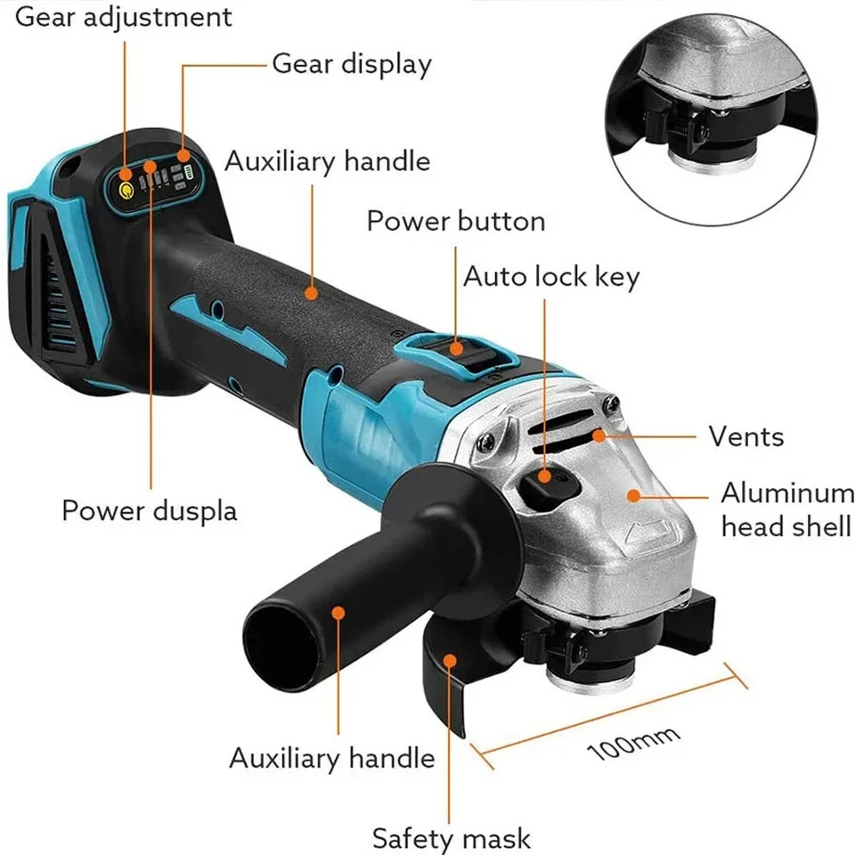 Cordless 4-1/2 Power Angle Grinder for Makita 21V Max Battery Brushless 9000 RPM - Image 3 of 4