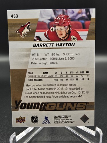 Barrett Hayton Young Guns High Gloss / 10! 2019-20 Upper Deck Utah / Coyotes - Picture 2 of 2