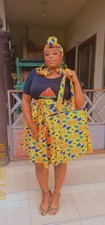 African kente skirt plus earrings big and small bag Ankara Handmade size 12-14