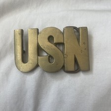 Vintage USN United States Navy Solid Brass Block Letters Belt Buckle