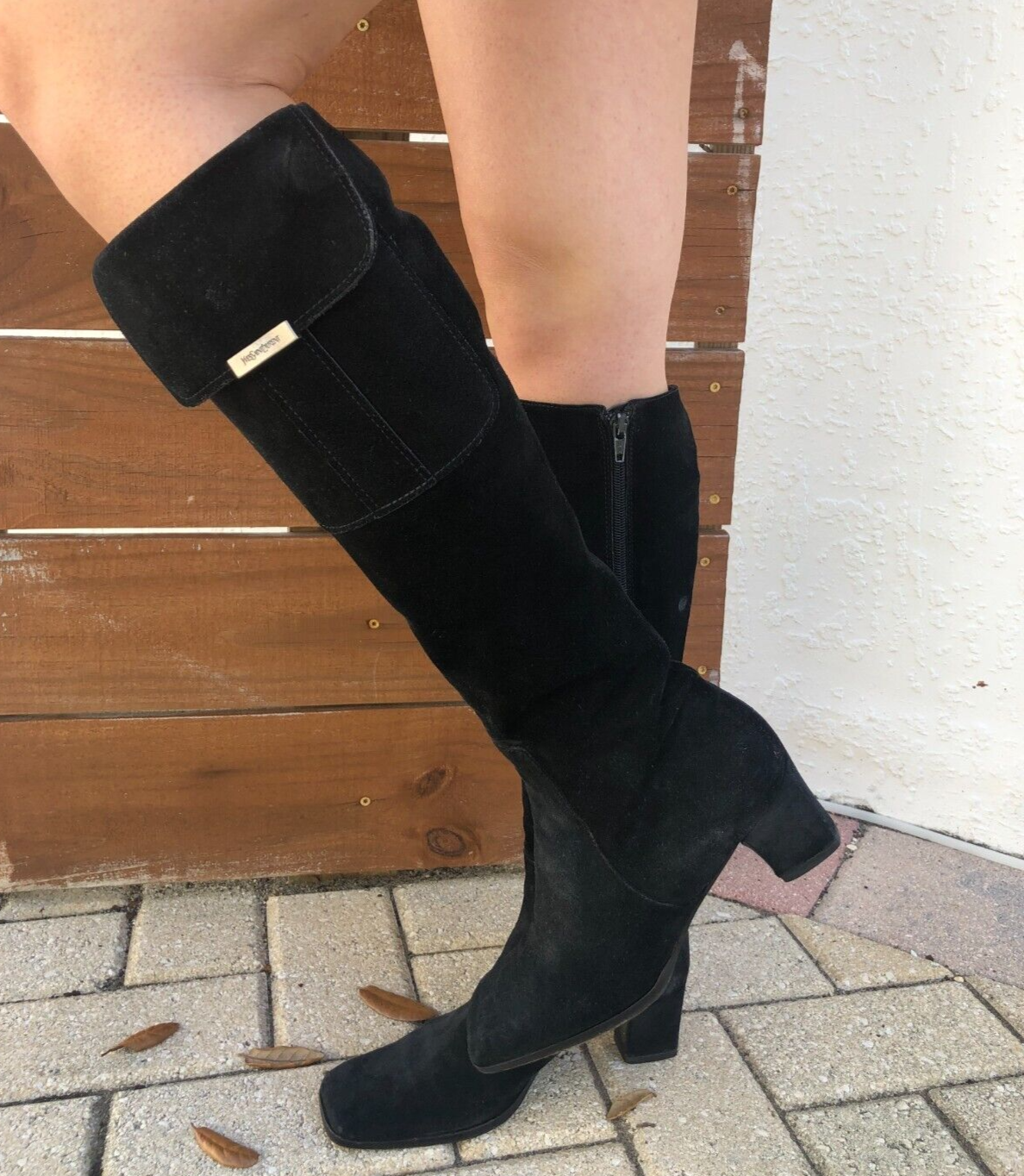 Stivali al ginocchio YVES SAINT LAURENT vintage punta quadrata neri in pelle scamosciata taglia 6