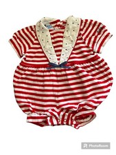 VTG 90s Baby Bgosh Oshkosh Girl 3-6 M One-Piece Sailor RED Blue Romper PATRIOTIC