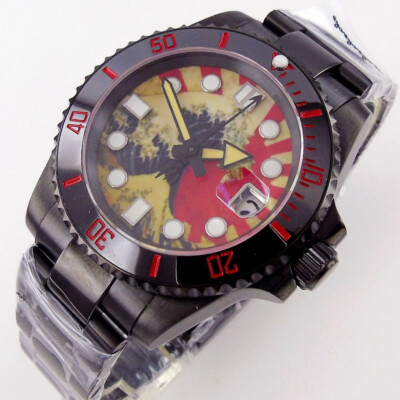 NH35 Automatic Mens Watch 40mm Sapphire Glass PVD Coated Luminous Kanagawa Dial