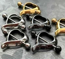 PAIR Artistic Heart Shaped Nipple Shields Rings Steel Barbells Body Jewelry