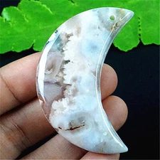 WAA35990 52x23x6mm Natural Scenic Dendritic Agate Half-moon Pendant Bead
