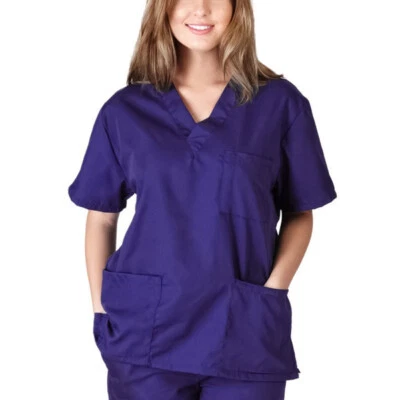 Women Men Medical Uniform Nursing Scrub Short Sleeve Pocket T-Shirt Tops T-Shirt