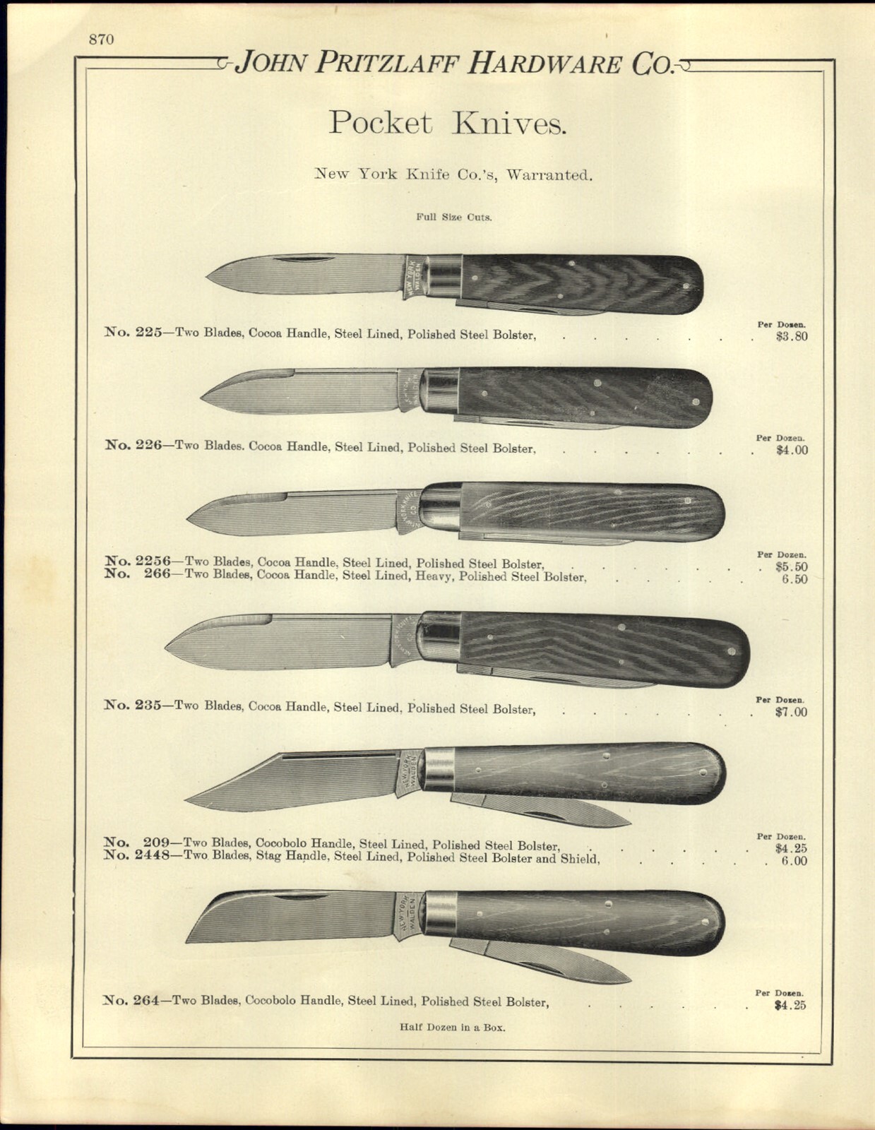 1903 PAPER AD 3 PG New York Pocket Knife Knives One Blade Cocoa Handle