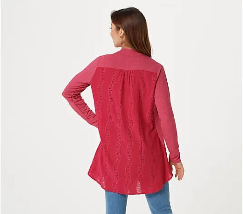 LOGO Lounge Lori Goldstein Small Jersey Cardigan Lace Back Vivid Rose A385280 - Picture 2 of 6