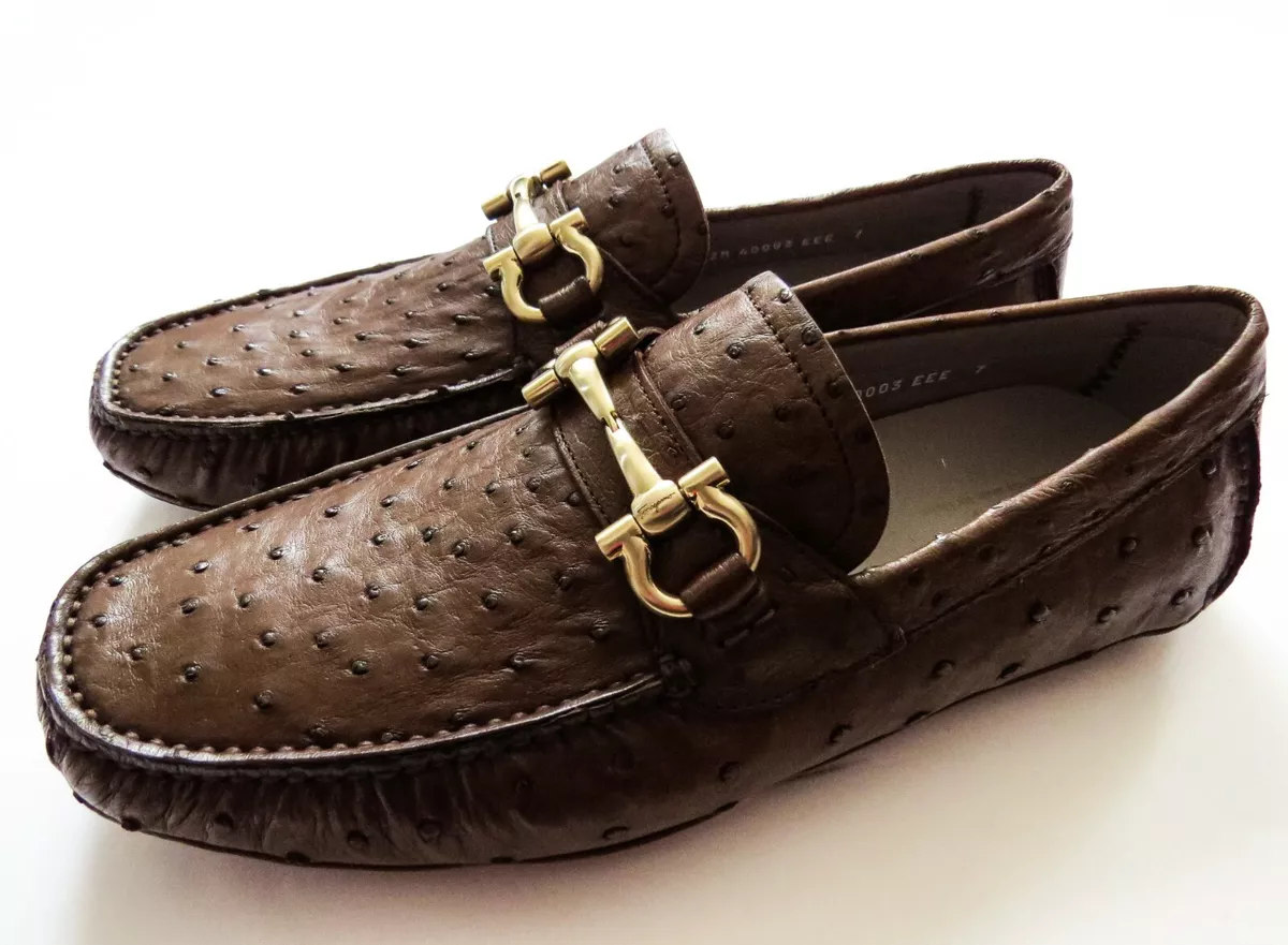 SALVATORE FERRAGAMO Brown Ostrich Leather Loafers Shoes Size 7 US 41 EU 6 UK