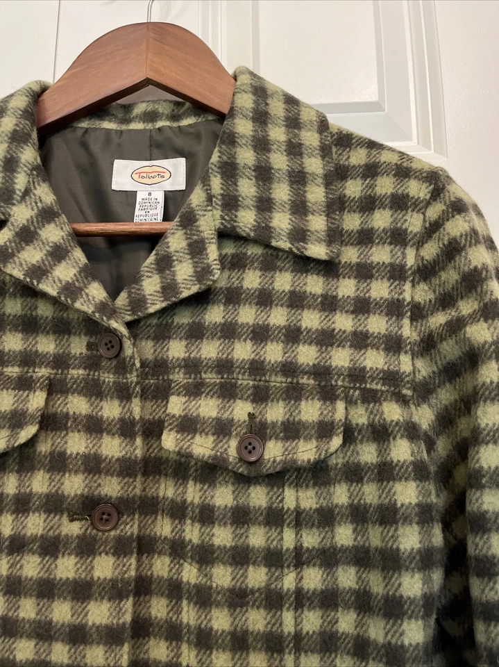 Chaqueta De Colección Talbots Botón Frontal Talla 8 Mezcla de Lana Verde Pata de Gallo Cuadros Clásica Foto 2 de 4