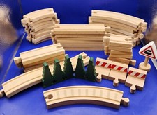 LOT - Wooden Railway Tracks, Trees Sign Lot - 0ver 40 Wood Pieces