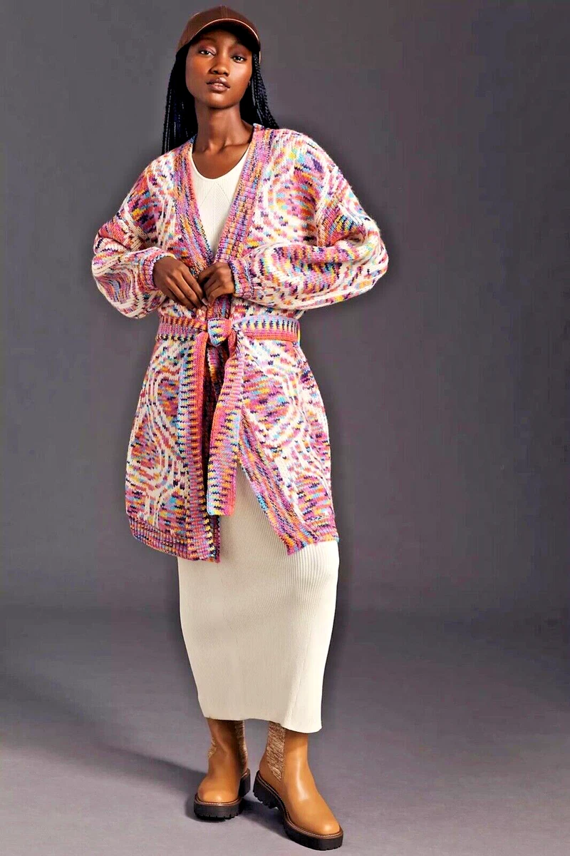 ANTHROPOLOGIE FARM RIO RAINBOW WILD HEART WOOL KNIT CARDIGAN