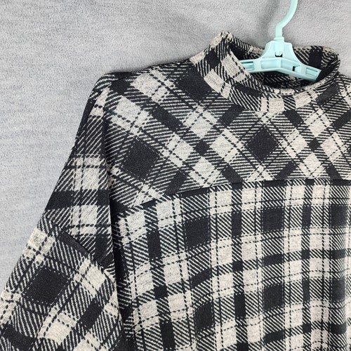 Style & Co Women Oversize Plaid Sweater L Black White Mock Neck Sheer Hem EUC - Picture 4 of 16