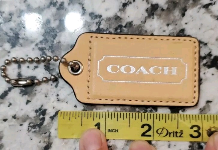 COACH Beige Silver Leather Chain Purse Charm Hang Tag Tan L3 X W1.5 XL
