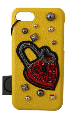 DOLCE & GABBANA Phone Case Cover Yellow Leather Padlock Studs iPhone 7 RRP $400
