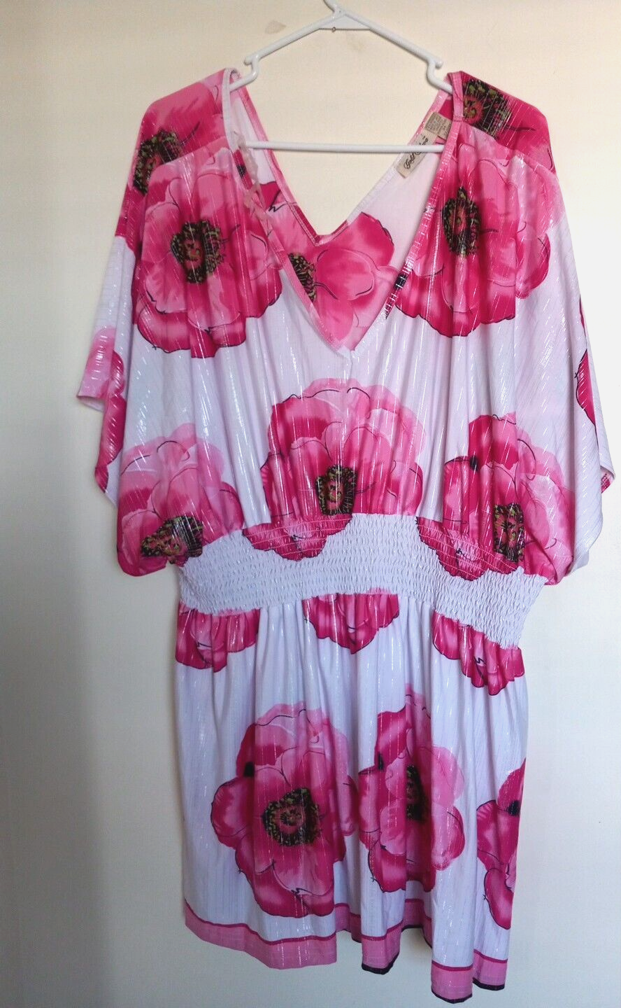 Gold Flava 34 White Pink Floral V Neck Summer Dress for Women