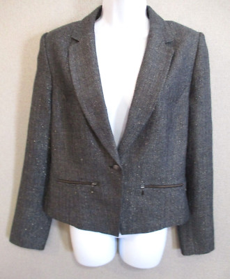 Hinge Herring Bone Zip Pocket Blazer Size Medium NWT Sparkly Gold Detail