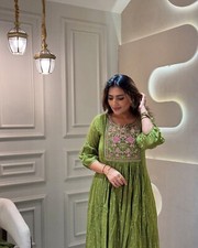 anarkali kurta set with Cotton Pant  Malmal Dupatta with tier pattern