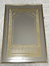 Vintage MCM Hamilton of Indiana Mirror Gold Foil Lines Florals Arch Deco Boho