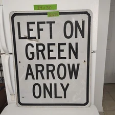 Traffic Road Street Sign Authentic Retired Left Green Arrow Only  30"X24" 12-629