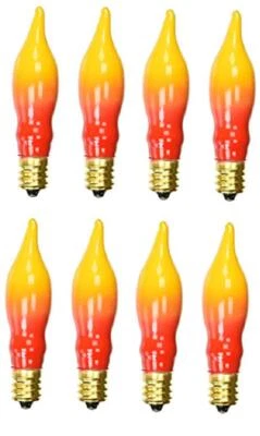 CRAFTS-N-HOBBY-SHOP Lot of 8 Orange/Yellow Flame Candle Lamp Light Bulbs 7 watts /120 volts/E12 Base
