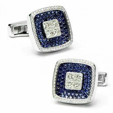 3CT Round Cut Lab Created Sapphire Men's Fancy Cufflinks 14K White Gold Finish